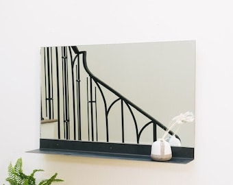 Large Modern floating shelf  Mirror Bathroom Vanity Decorative Industrial Rectangle Steel Framed Frameless Metal Black Iron Steel metal