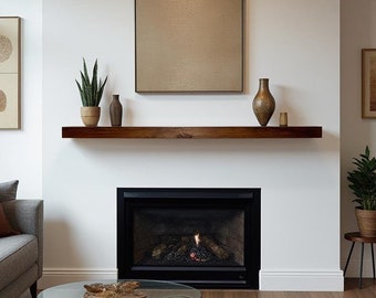 Handmade Walnut Floating Fireplace Mantel, Rustic Modern Shelf