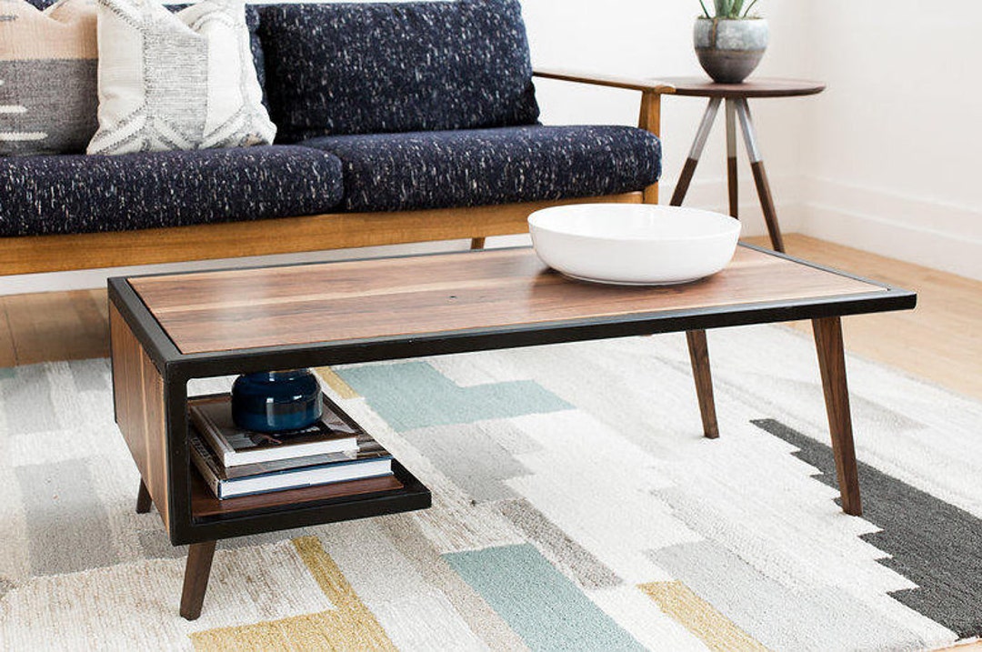 Wood Steel Coffee Table Metal Frame Mid Century Modern Industrial Furniture Living Room Small Walnut White Oak Wooden Handmade Handcrafted Etsy UK