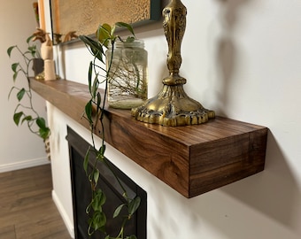 Handmade Walnut Fireplace Mantel, Floating Wood Shelf, Custom Size