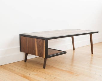 Handmade Mid-Century Modern Walnut Coffee Table – Metal Frame Accent