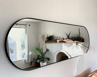 Large Capsule Mirror, Steel Frame, Modern Vanity, 20x42
