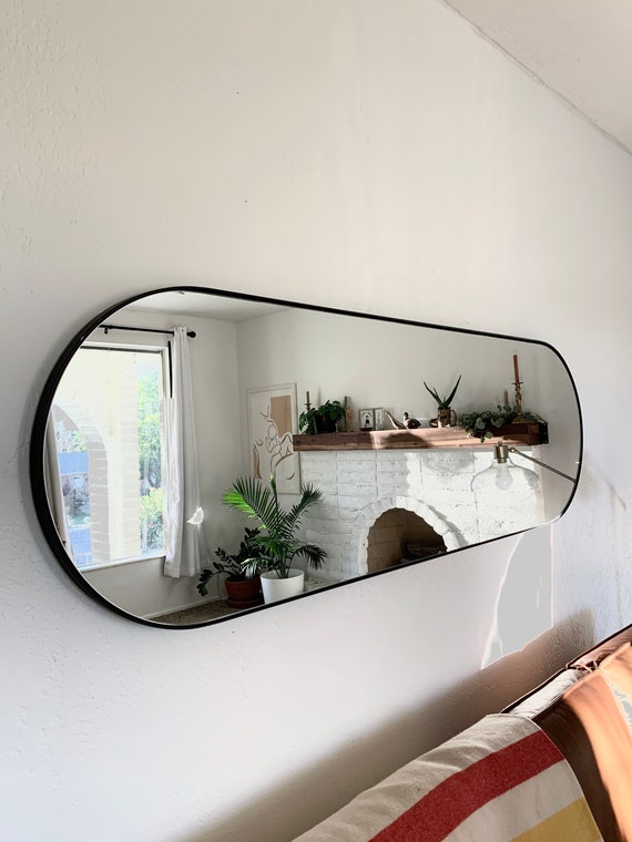 Black Metal Oval Wall Mirror