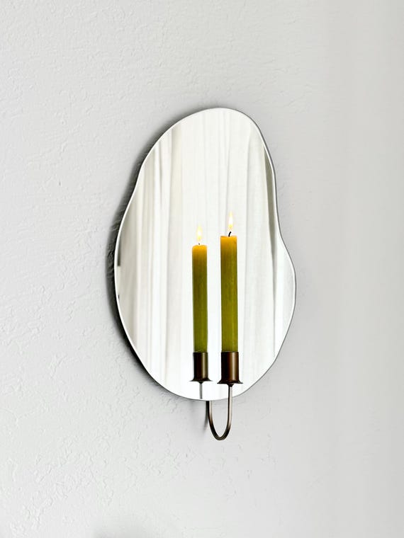 Handmade Organic Mirror Candle Sconce: Modern Wall Decor