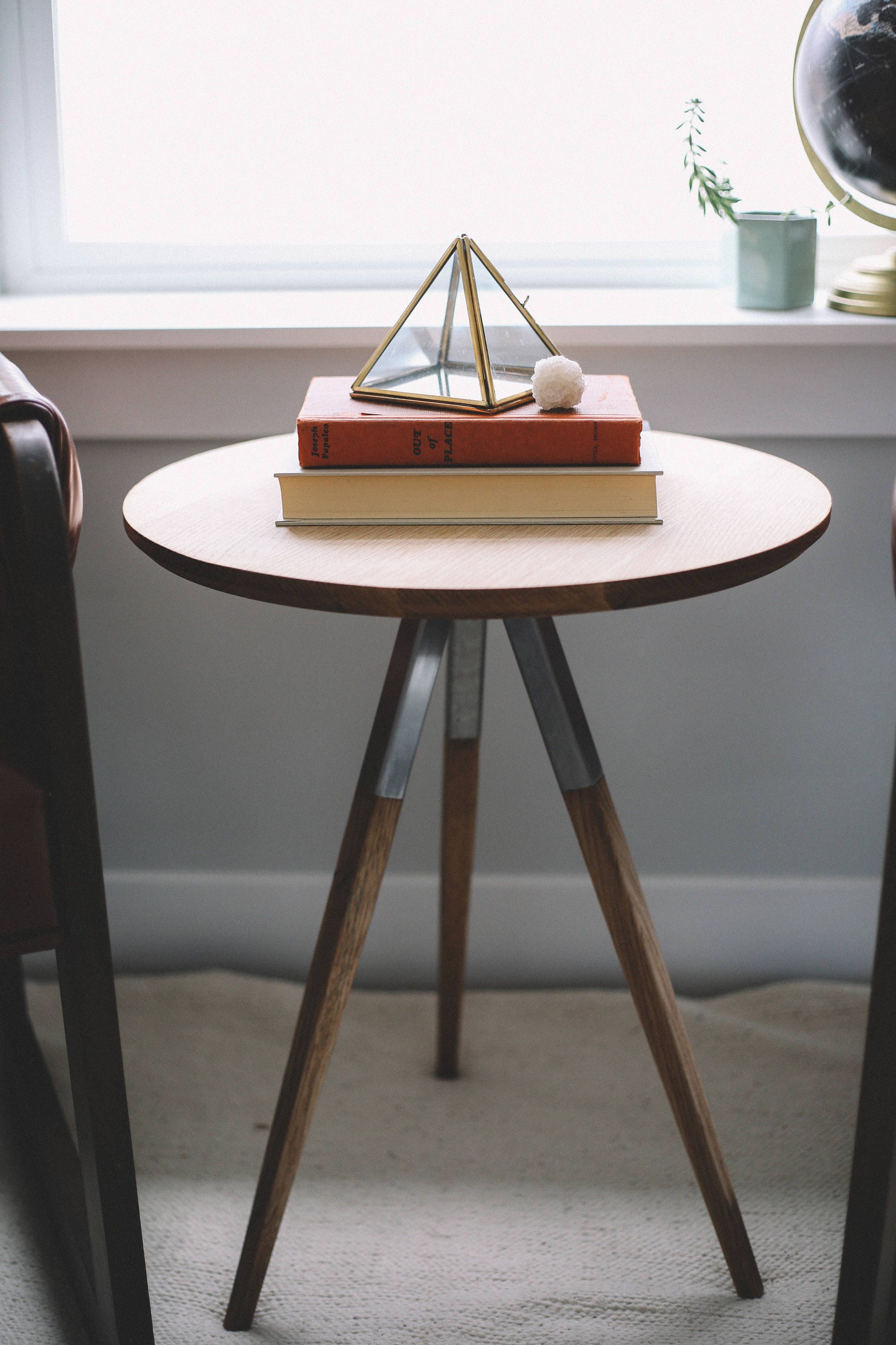 Handcrafted Mid Century Round End Table: Walnut & Steel Accent Table - Etsy