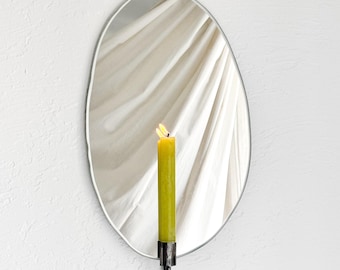 Handmade Oval Mirror Candle Sconce: Rustic Modern Wall Decor