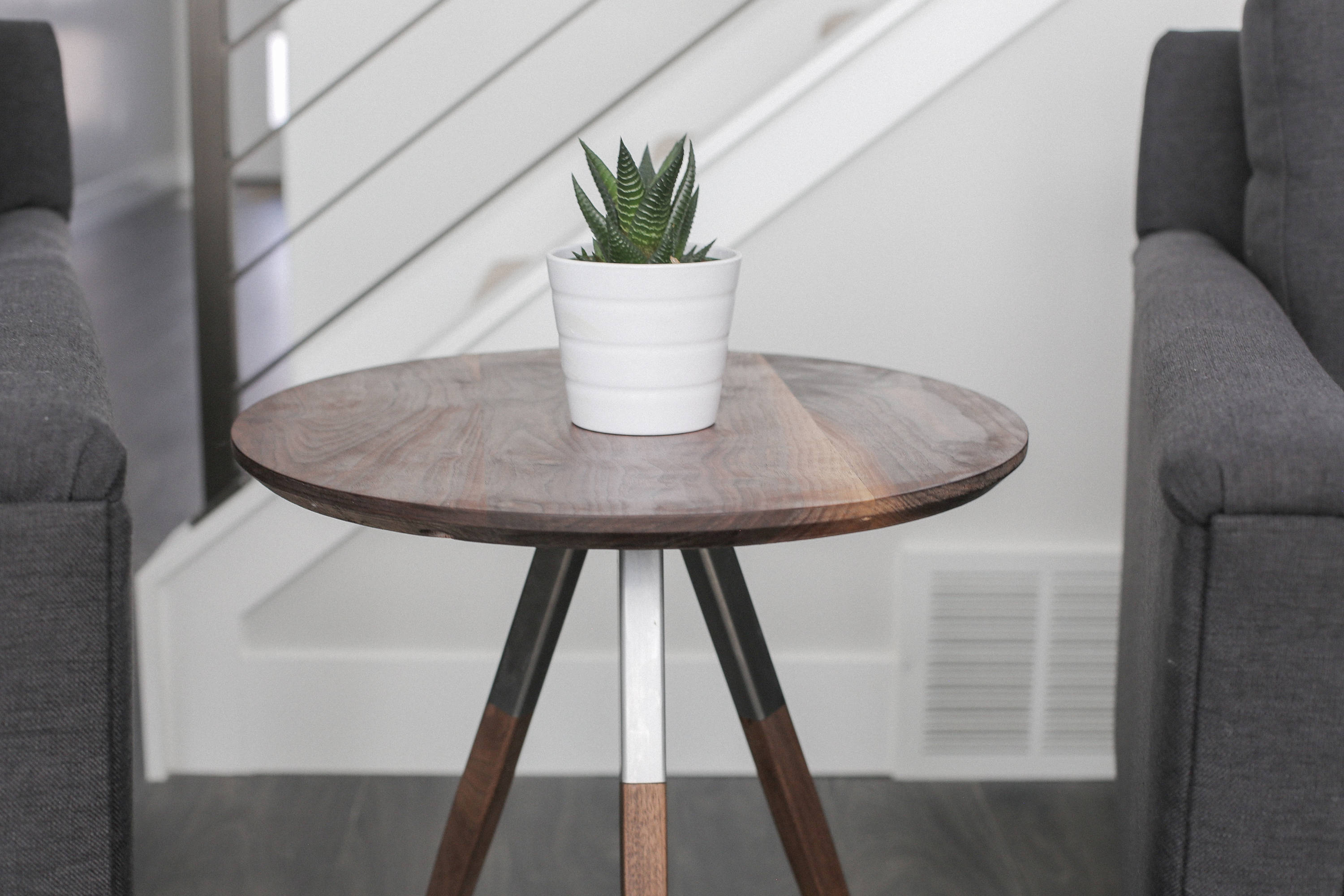 Handcrafted Mid Century Round End Table: Walnut & Steel Accent Table - Etsy