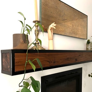 Floating Fireplace Mantel, Metal and Wood Beam Mantel, Wall Shelf, Steel Metal Mantel, Rustic Mantel