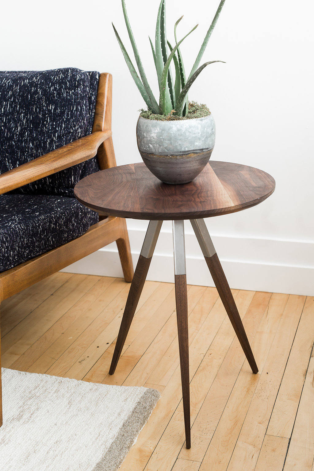Handcrafted Mid Century Round End Table: Walnut & Steel Accent Table - Etsy