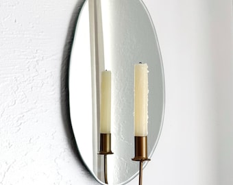 Handmade Natural Mirror Candle Sconce – Modern Rustic Wall Decor, Minimalist Oval Wall Candle Holder, Perfect for Living Room or Entryway