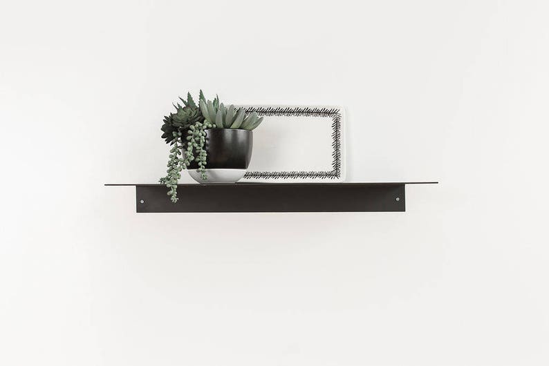 Metal Floating Kitchen Shelf 9.5'' Deep Picture Industrial Modern Steel Wall Shelves White Sheet Metal Raw Black Handmade Handcrafted image 3