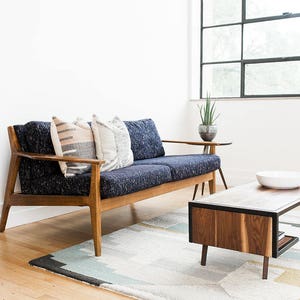 Wood Steel Coffee Table Metal Frame Mid Century Modern Industrial Furniture Living Room Small Walnut White Oak Wooden Handmade Handcrafted immagine 3