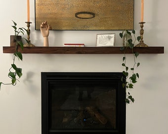 Handcrafted Walnut Wood Floating Fireplace Mantel – Custom Sizes