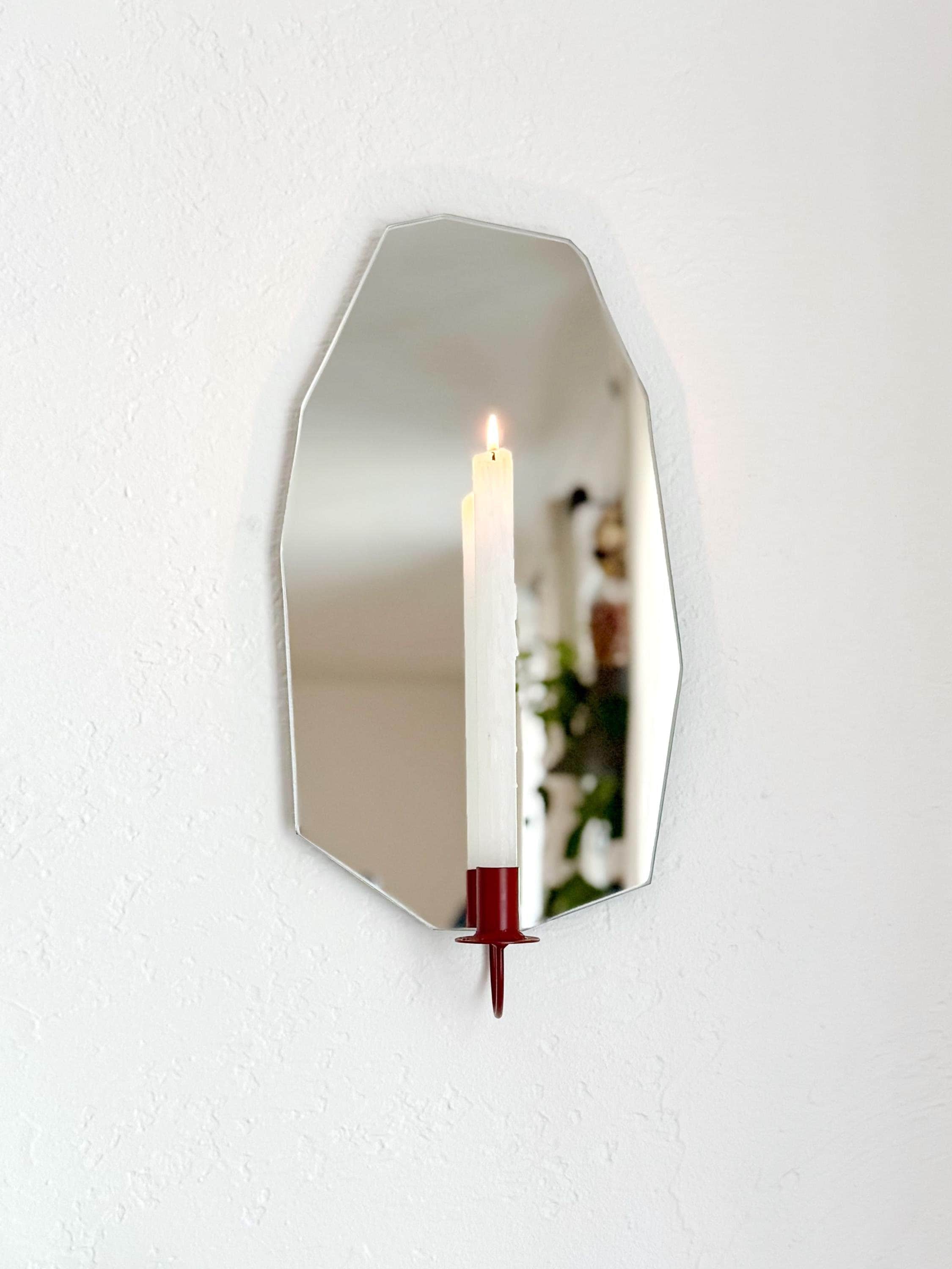 Handmade Mirror Candle Holder Sconce - Modern Vintage Wall Decor for Candles - Unique Glass & Metal Accent Mirror Wall Candle Sconce