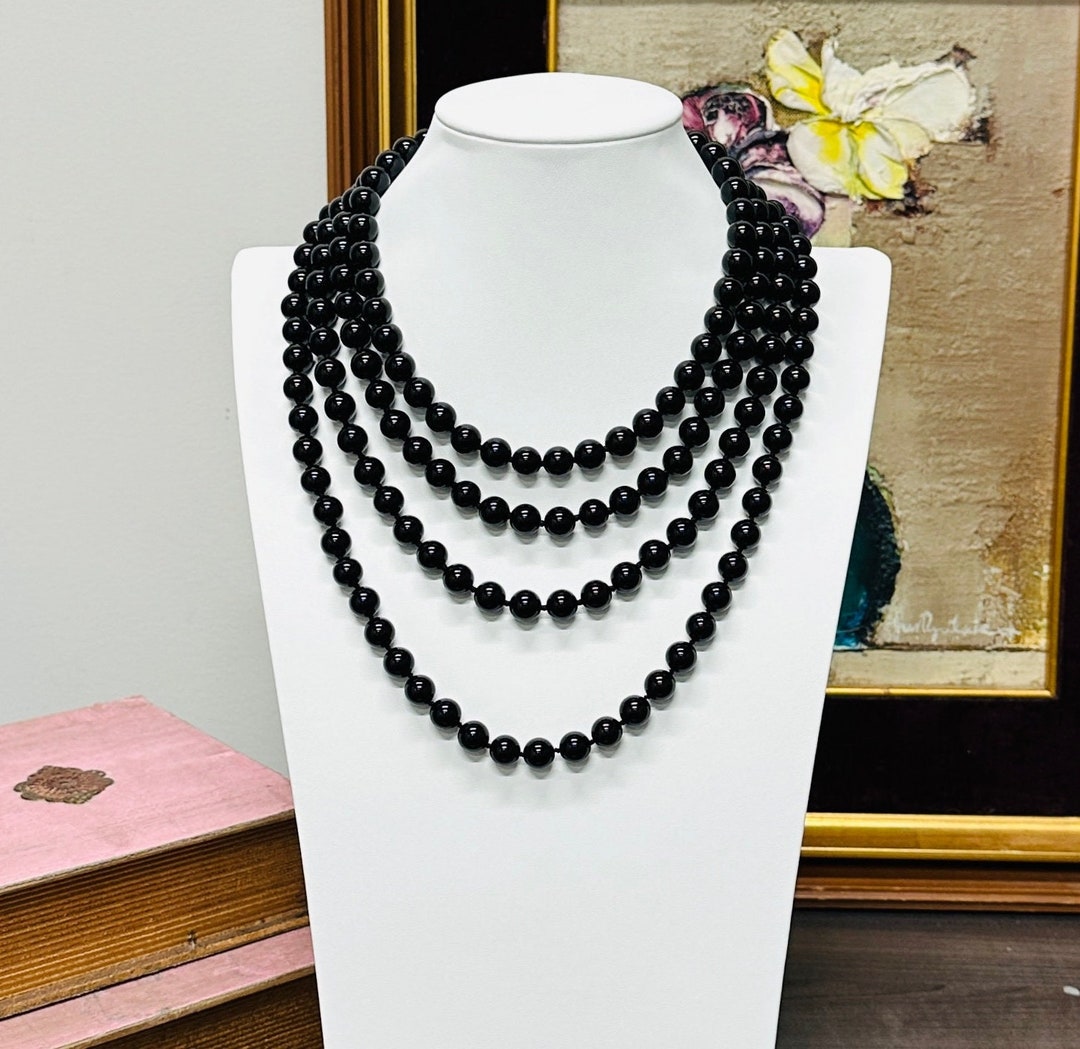 ブレスレット LESS IS MORE onyx necklace 10mm Black Onyx Necklace 10MM and 4MM Beads. Sterling Silver