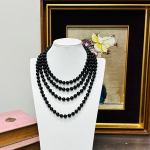 Black Onyx Necklace For Women or Men, Unisex Onyx 12MM Beaded Strand, 925 Sterling Silver Clasp Available in 16 18 20 24 Inch Lengths