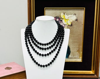 Black Onyx Necklace For Women or Men, Unisex Onyx 12MM Beaded Strand, 925 Sterling Silver Clasp Available in 16 18 20 24 Inch Lengths