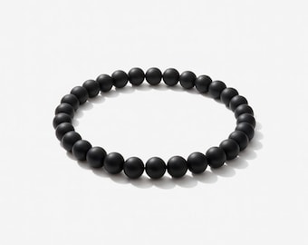 Matte Black Onyx Gemstone Stretch Beaded Bracelet 8mm, Unisex Men Women