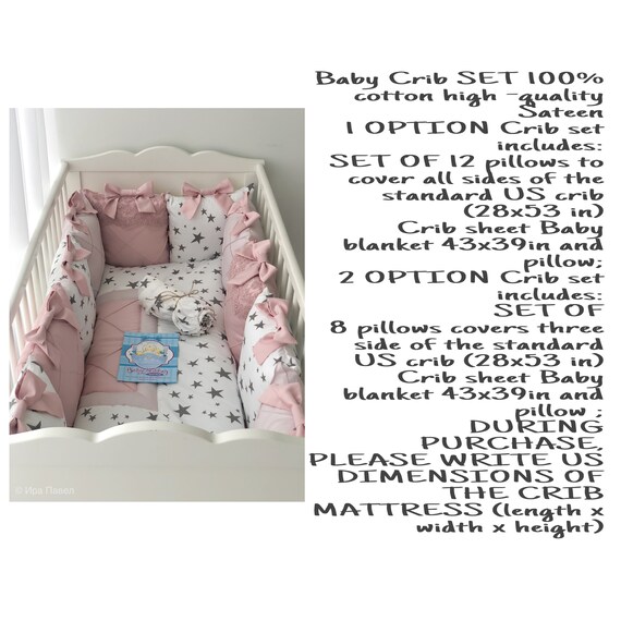 Crib Bedding Set For Baby Girl Pink Pillow Crib Bumper Pads Etsy
