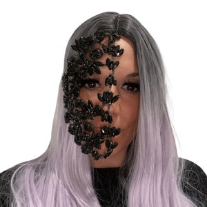 Black Crystal HALF Face Mask-Festival Accessories/ Burning Man/ Rave/Festival Fashion/ Festival Outfit image 2