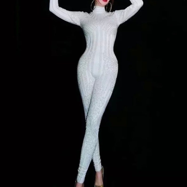 White Pearl FULL Bodysuit Festival Accessories/ Burning Man/ Rave/Festival Fashion/ Festival Outfit image 1