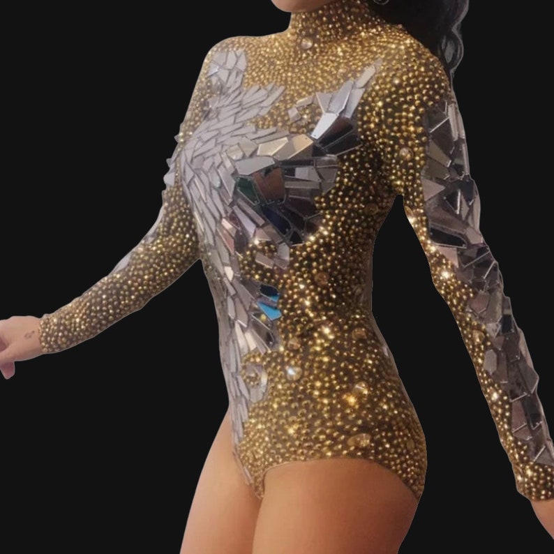 Gold & Silver Mirror Me Bodysuit Festival Accessories/ Burning Man/ Rave/Festival Fashion/ Festival Outfit image 4