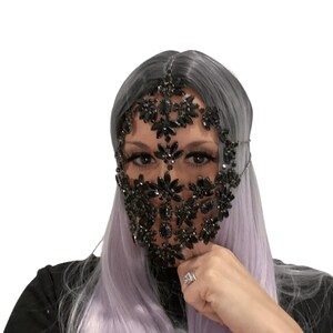 Black Crystal FULL Face Mask-Festival Accessories/ Burning Man/ Rave/Festival Fashion/ Festival Outfit image 2