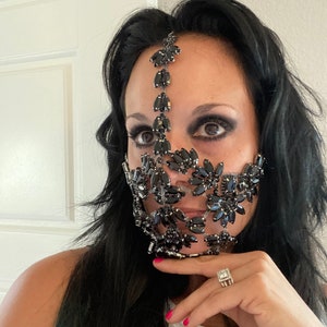 Black Crystal Mask Festival Accessories/ Burning Man/ Rave/Festival Fashion/ Festival Outfit image 1