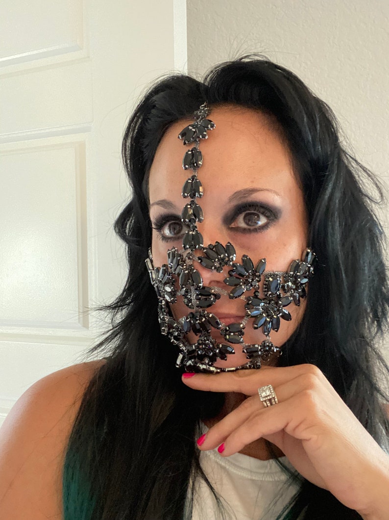 Black Crystal Mask Festival Accessories/ Burning Man/ Rave/Festival Fashion/ Festival Outfit image 1