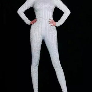 White Pearl FULL Bodysuit Festival Accessories/ Burning Man/ Rave/Festival Fashion/ Festival Outfit image 4