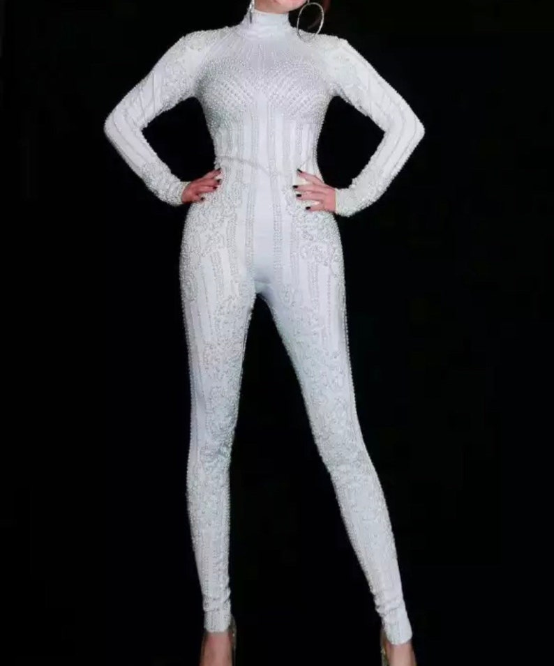 White Pearl FULL Bodysuit Festival Accessories/ Burning Man/ Rave/Festival Fashion/ Festival Outfit image 4