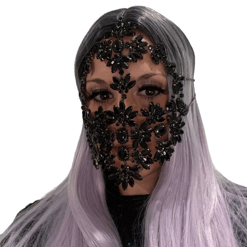 Black Crystal FULL Face Mask-Festival Accessories/ Burning Man/ Rave/Festival Fashion/ Festival Outfit image 1