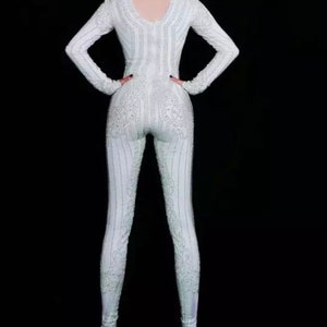 White Pearl FULL Bodysuit Festival Accessories/ Burning Man/ Rave/Festival Fashion/ Festival Outfit image 3