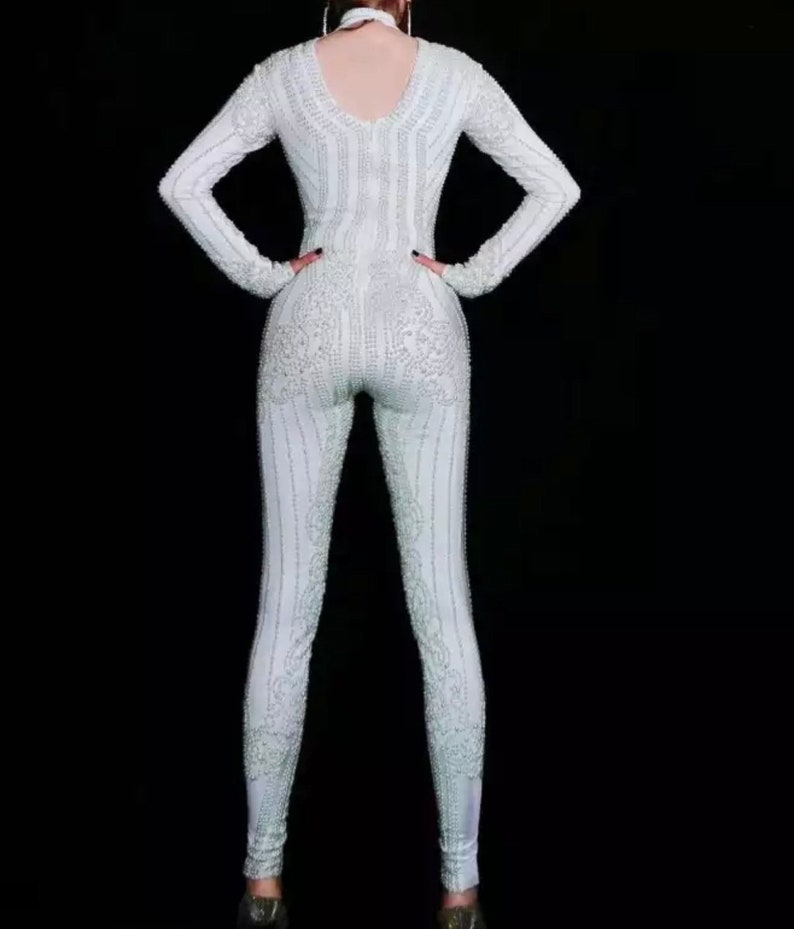 White Pearl FULL Bodysuit Festival Accessories/ Burning Man/ Rave/Festival Fashion/ Festival Outfit image 3