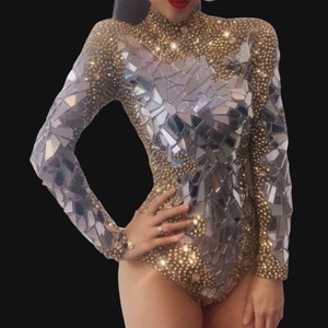 Gold & Silver Mirror Me Bodysuit Festival Accessories/ Burning Man/ Rave/Festival Fashion/ Festival Outfit image 2