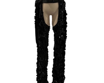 Black Bling Bling Sequin Chaps- Festival Accessories/ Burning Man/ Rave/Festival Fashion/ Festival Outfit