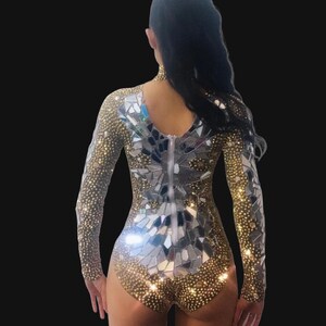 Gold & Silver Mirror Me Bodysuit Festival Accessories/ Burning Man/ Rave/Festival Fashion/ Festival Outfit image 3