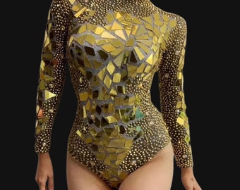 Gold Mirror Me Bodysuit- Festival Accessories/ Burning Man/ Rave/Festival Fashion/ Festival Outfit