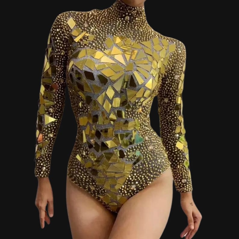 Gold Mirror Me Bodysuit Festival Accessories/ Burning Man/ Rave/Festival Fashion/ Festival Outfit image 1