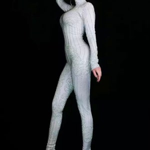 White Pearl FULL Bodysuit Festival Accessories/ Burning Man/ Rave/Festival Fashion/ Festival Outfit image 6