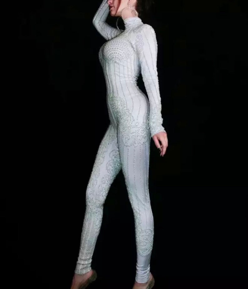 White Pearl FULL Bodysuit Festival Accessories/ Burning Man/ Rave/Festival Fashion/ Festival Outfit image 6