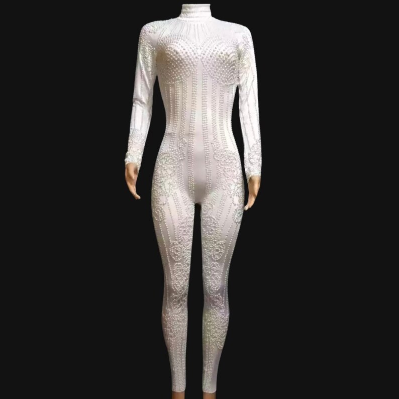 White Pearl FULL Bodysuit Festival Accessories/ Burning Man/ Rave/Festival Fashion/ Festival Outfit image 2