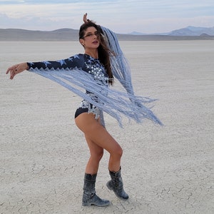 Silver & Stars Fringe Bodysuit Festival Accessories/ Burning Man/ Rave/Festival Fashion/ Festival Outfit image 4