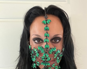 Green Crystal Mask- Festival Accessories/ Burning Man/ Rave/Festival Fashion/ Festival Outfit