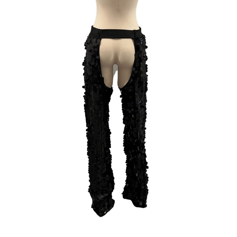Black Bling Bling Sequin Chaps Festival Accessories/ Burning Man/ Rave/Festival Fashion/ Festival Outfit image 2