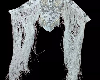 White Silver & Stars Fringe Bodysuit- Festival Accessories/ Burning Man/ Rave/Festival Fashion/ Festival Outfit