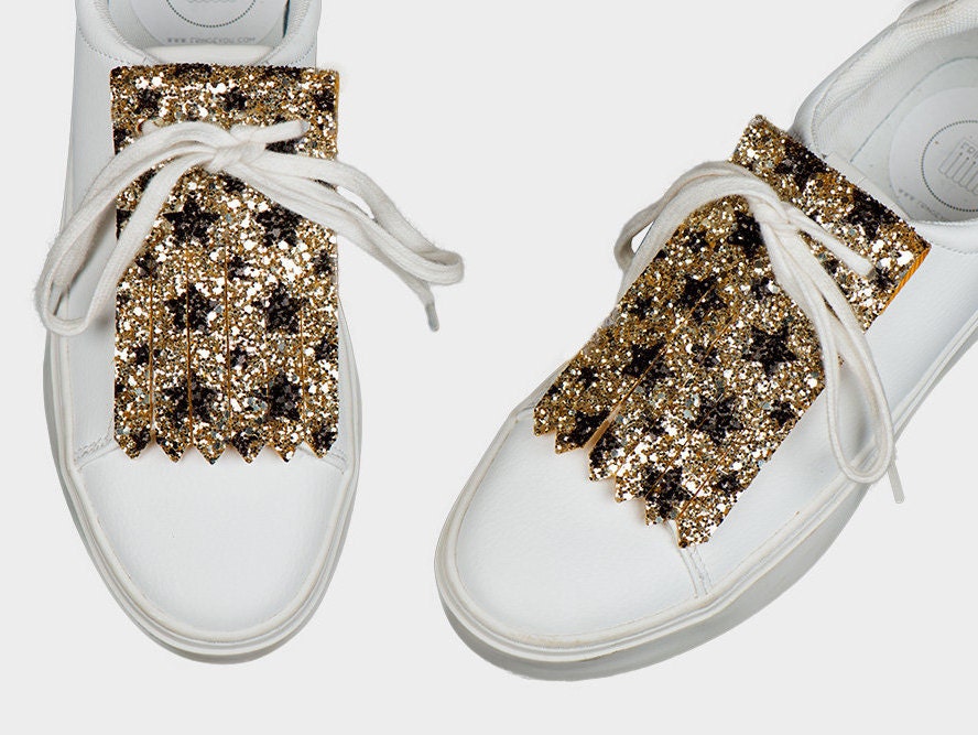 Leather shoe accessories kilties FRINGE GLITTER stars