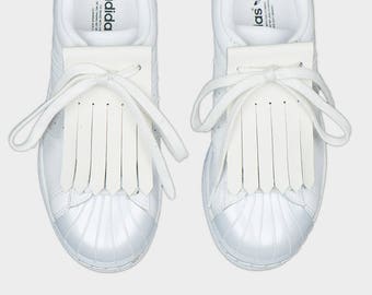 Leather shoe accessories kilties FRINGE WHITE