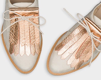 Leather shoe kilties FRINGE ROSEGOLD