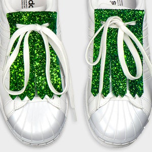 Leather shoe accessories kilties FRINGE GLITTER GREEN
